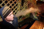 Tony breaths fire, or tries to anyway. Tony breaths fire, or tries to anyway.